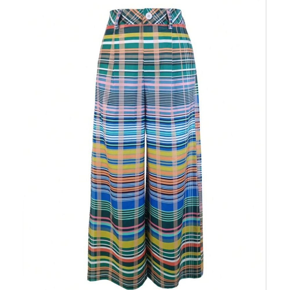 Crazy Dopamine Core Rainbow Plaid Wide Leg Pants Plus Size